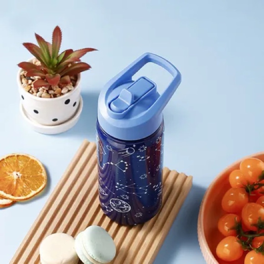 10/$50 Space-Print Water Bottle with Periwinkle Flip Lid The 16-14oz Approxi,